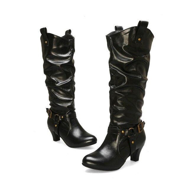 Gorgeous PU Leather Casual Round Toe Slip on Mid Calf Boots (D38)D36)(BB3)(CD)(BB2)(WO4)