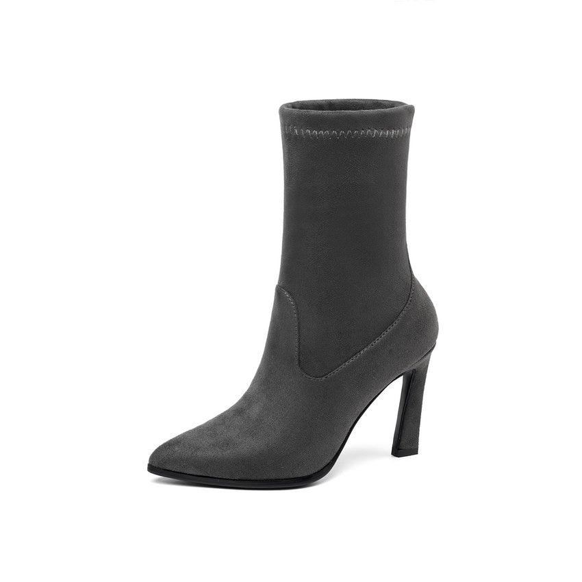 Trending Suede Pointed Toe Women Ankle Boots - Leopard Fashion High Heel Shoes (BB1)(BB2)(BB3)(WO4)(CD)