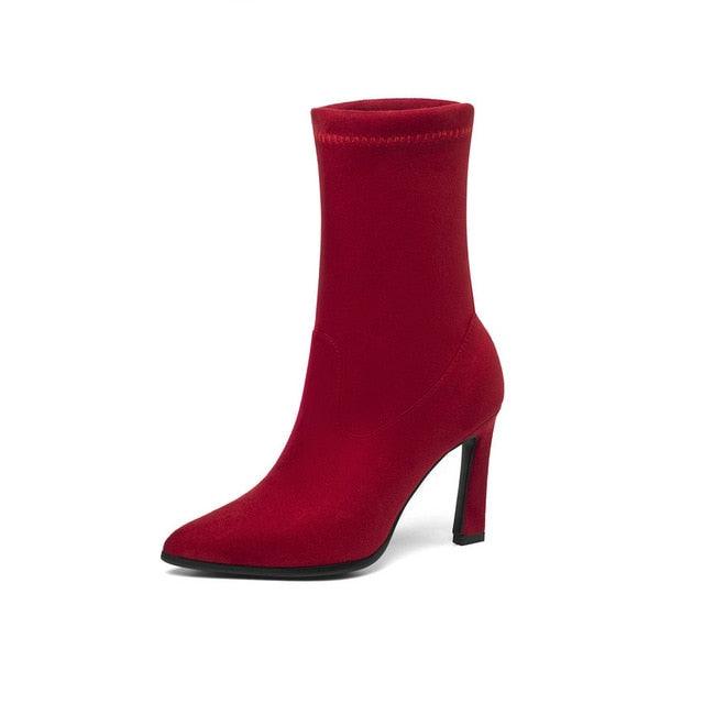 Trending Suede Pointed Toe Women Ankle Boots - Leopard Fashion High Heel Shoes (BB1)(BB2)(BB3)(WO4)(CD)