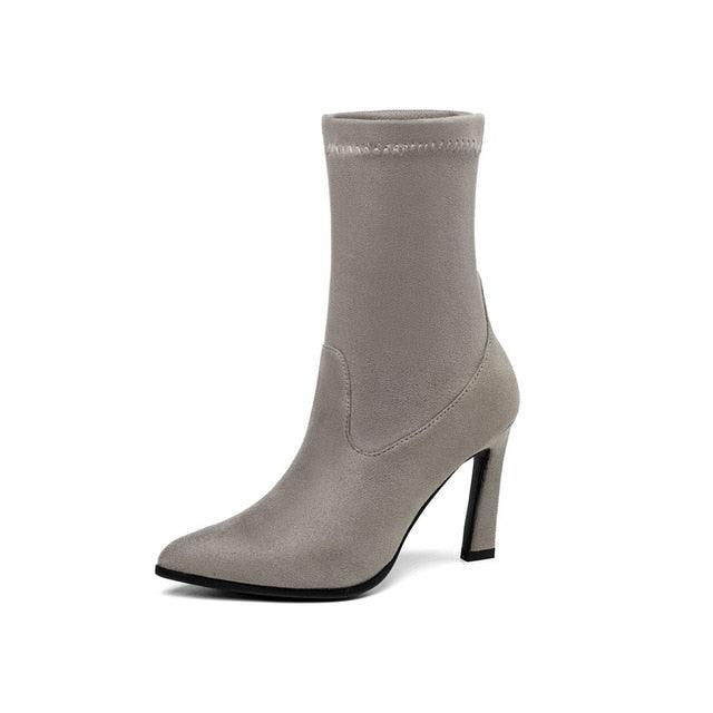 Trending Suede Pointed Toe Women Ankle Boots - Leopard Fashion High Heel Shoes (BB1)(BB2)(BB3)(WO4)(CD)