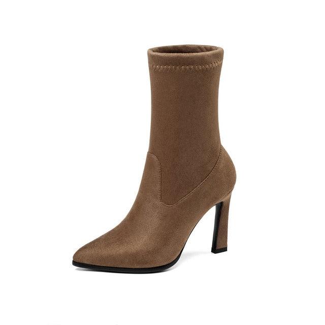 Trending Suede Pointed Toe Women Ankle Boots - Leopard Fashion High Heel Shoes (BB1)(BB2)(BB3)(WO4)(CD)