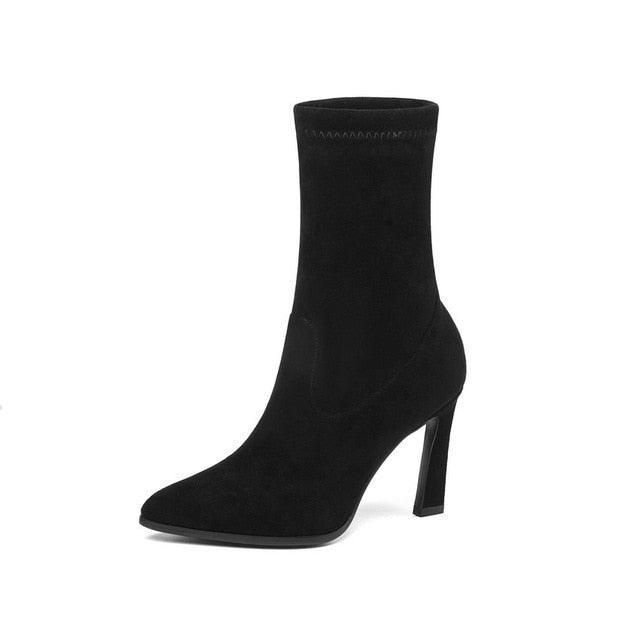 Trending Suede Pointed Toe Women Ankle Boots - Leopard Fashion High Heel Shoes (BB1)(BB2)(BB3)(WO4)(CD)