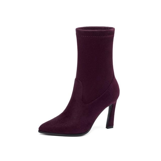 Trending Suede Pointed Toe Women Ankle Boots - Leopard Fashion High Heel Shoes (BB1)(BB2)(BB3)(WO4)(CD)
