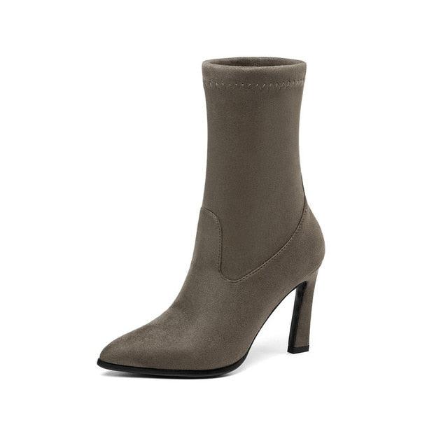 Trending Suede Pointed Toe Women Ankle Boots - Leopard Fashion High Heel Shoes (BB1)(BB2)(BB3)(WO4)(CD)