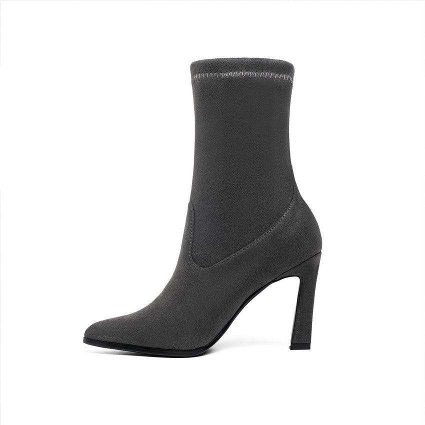 Trending Suede Pointed Toe Women Ankle Boots - Leopard Fashion High Heel Shoes (BB1)(BB2)(BB3)(WO4)(CD)