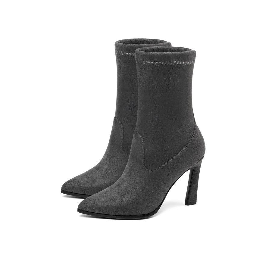 Trending Suede Pointed Toe Women Ankle Boots - Leopard Fashion High Heel Shoes (BB1)(BB2)(BB3)(WO4)(CD)