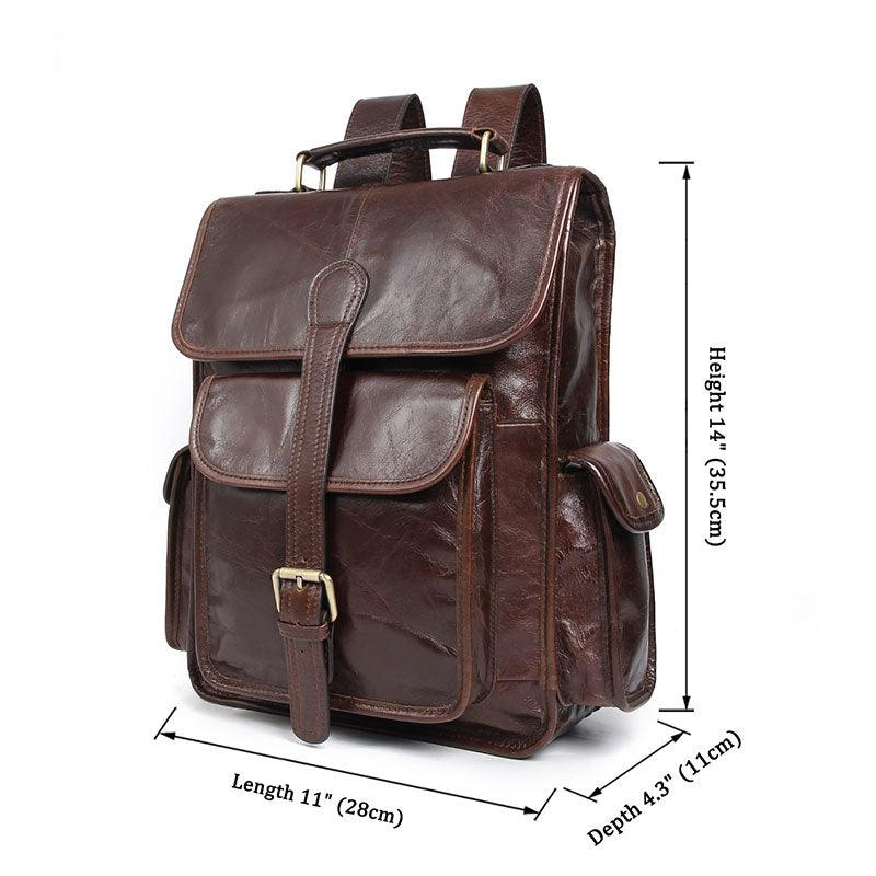 Genuine Leather Backpack - Men's Waterproof Travel School Bags (3MA1)(F78)
