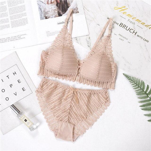 Sexy Lace Bra + Panty Set - Front Closure Seamless Push Up Bra -Wireless Lingerie Set (TSB4)(F27)