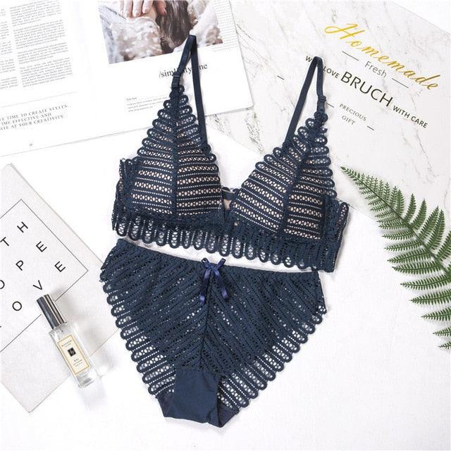 Sexy Lace Bra + Panty Set - Front Closure Seamless Push Up Bra -Wireless Lingerie Set (TSB4)(F27)
