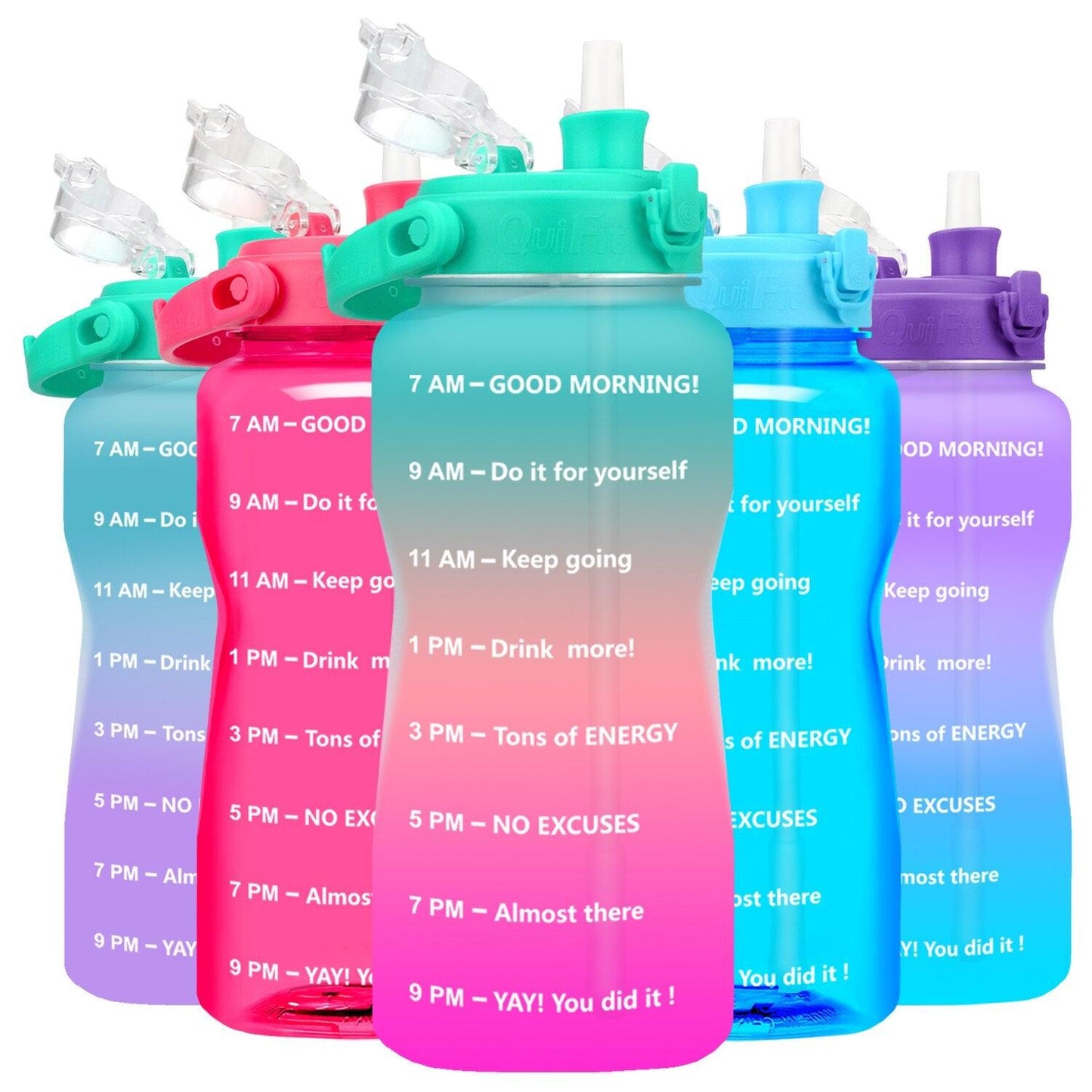 Gallon Water Bottle with Straw 3.8 & 2 Litre Large Capacity Tritan BPA Free Motivational Quote Time Marker Fitness Jugs (FHB)(1AK1)(1U24)(F24)(1U101)(1U9)(F101)