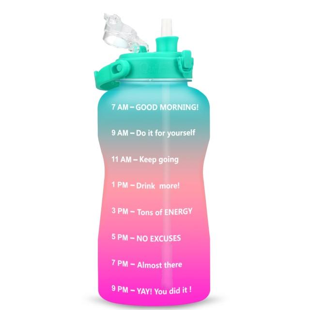 Gallon Water Bottle with Straw 3.8 & 2 Litre Large Capacity Tritan BPA Free Motivational Quote Time Marker Fitness Jugs (FHB)(1AK1)(1U24)(F24)(1U101)(1U9)(F101)