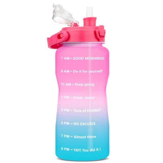 Gallon Water Bottle with Straw 3.8 & 2 Litre Large Capacity Tritan BPA Free Motivational Quote Time Marker Fitness Jugs (FHB)(1AK1)(1U24)(F24)(1U101)(1U9)(F101)