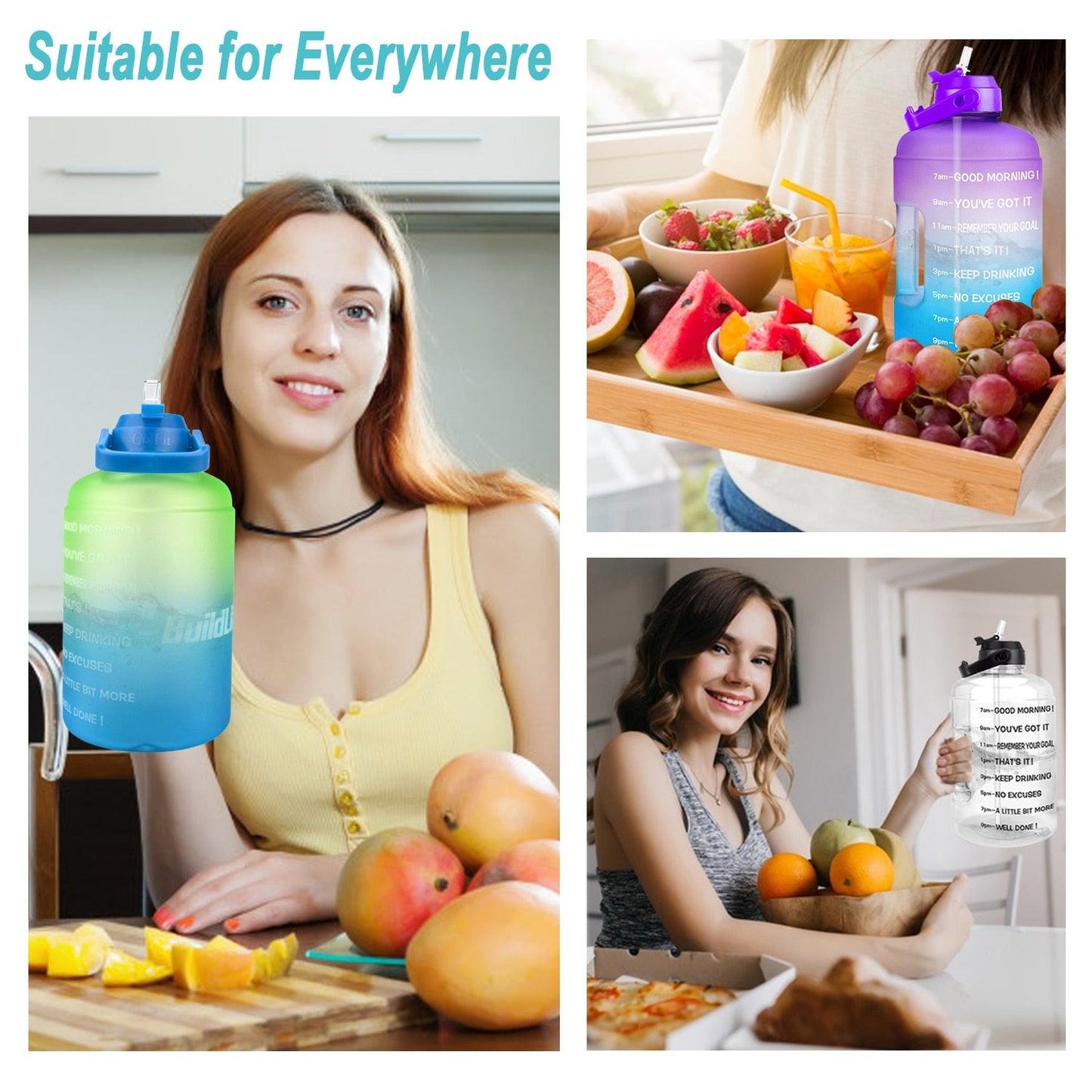 Amazing Water Bottle 2.2L 73oz Motivational with Straw Leakproof BPA Free Sports Travel Water Jug Time Marker Help to Lose Weight(FHB)(1AK1)(1U24)(F24)(1U101)(1U9)(F101)
