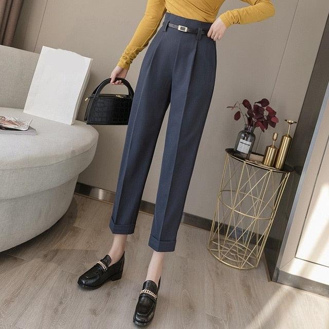 Beautiful Formal Summer Autumn Straight Pants - Pockets High Waist - Elegant Office Lady Ankle-Length Pants (BP)(F25)