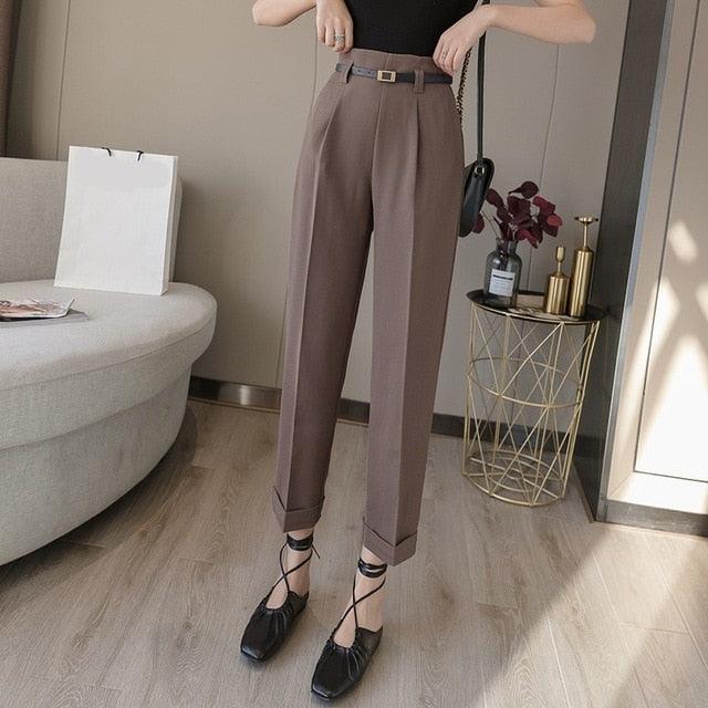 Beautiful Formal Summer Autumn Straight Pants - Pockets High Waist - Elegant Office Lady Ankle-Length Pants (BP)(F25)