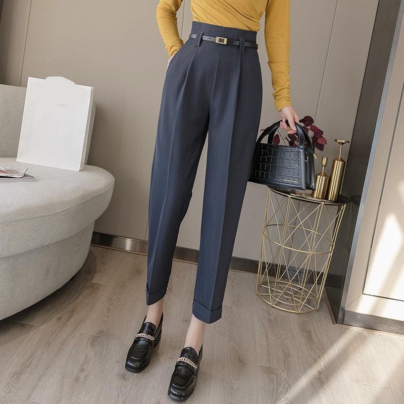 Beautiful Formal Summer Autumn Straight Pants - Pockets High Waist - Elegant Office Lady Ankle-Length Pants (BP)(F25)