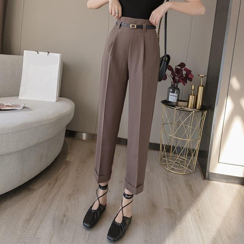 Beautiful Formal Summer Autumn Straight Pants - Pockets High Waist - Elegant Office Lady Ankle-Length Pants (BP)(F25)