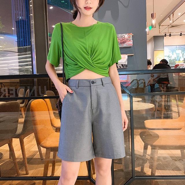 Plus Size New Summer Formal Half Pants - High Waist Wide Leg Women Pants (BP)