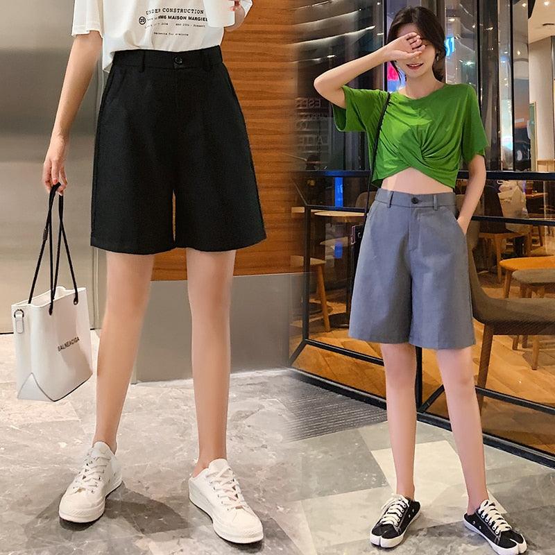 Plus Size New Summer Formal Half Pants - High Waist Wide Leg Women Pants (BP)