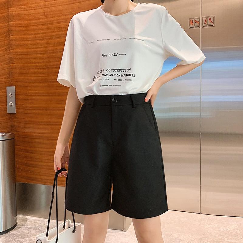 Plus Size New Summer Formal Half Pants - High Waist Wide Leg Women Pants (BP)