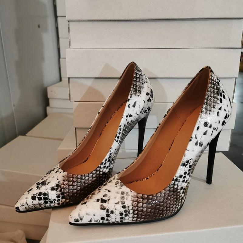 Trending Gorgeous Spring Autumn Pumps - High Heels Slip On Snake Mixed Color Shoes (SH1)(WO3)(WO5)(CD)(F37)(F36)(F42)