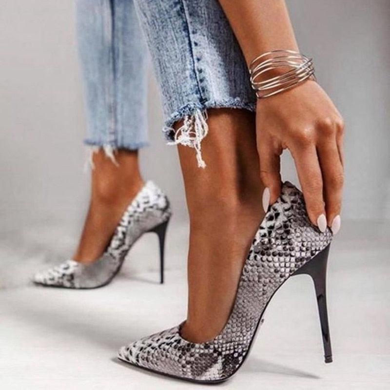 Trending Gorgeous Spring Autumn Pumps - High Heels Slip On Snake Mixed Color Shoes (SH1)(WO3)(WO5)(CD)(F37)(F36)(F42)