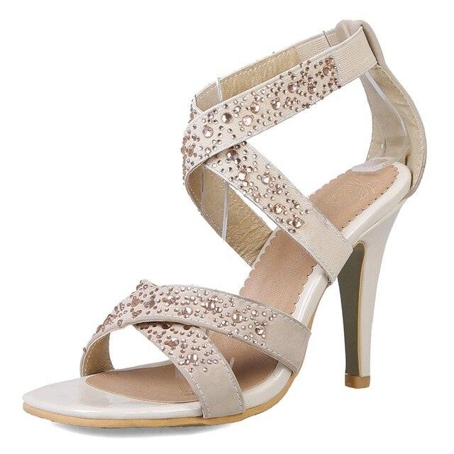 Holiday Women High Heels Sandals - Stretched Flock Rhinestone Glitter Shoes (SH2)(SS1)(WO3)(CD)(F37)(F36)(F39)