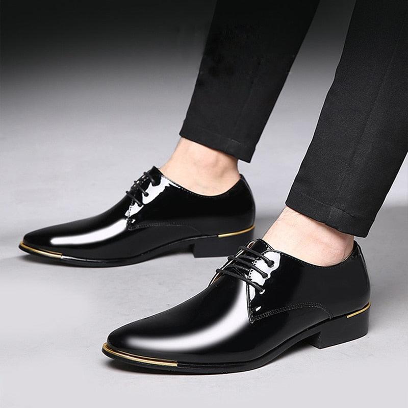 Patent Leather Men's Shoes - Men Wedding Oxford Shoes - Lace-Up (D14)(MSF2)