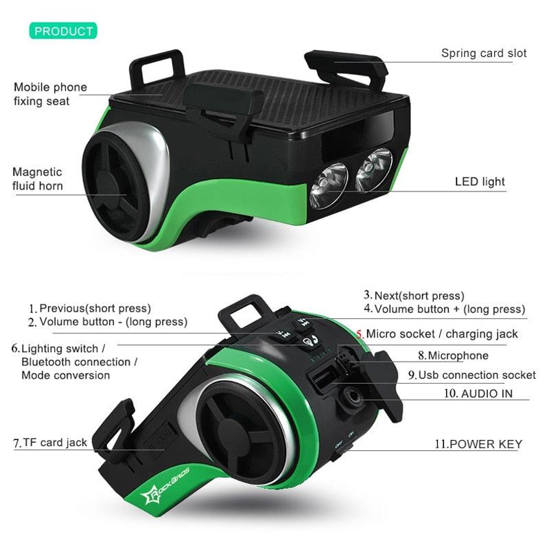 Waterproof 5 in 1 Bicycle Computer Phone Holder Bluetooth Audio MP3 Player Speaker 4400mAh Power Bank Bell Bike Light (RS)(1U50)