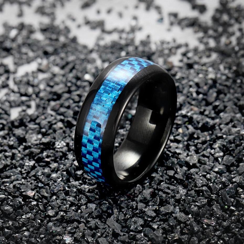 New Men's Blue Carbon Fiber Ring Tungsten Engagement Ring - Luxury Finger Ring (D83)(MJ1)