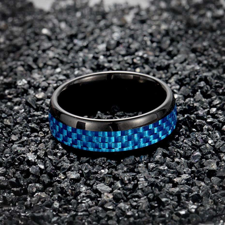New Men's Blue Carbon Fiber Ring Tungsten Engagement Ring - Luxury Finger Ring (D83)(MJ1)