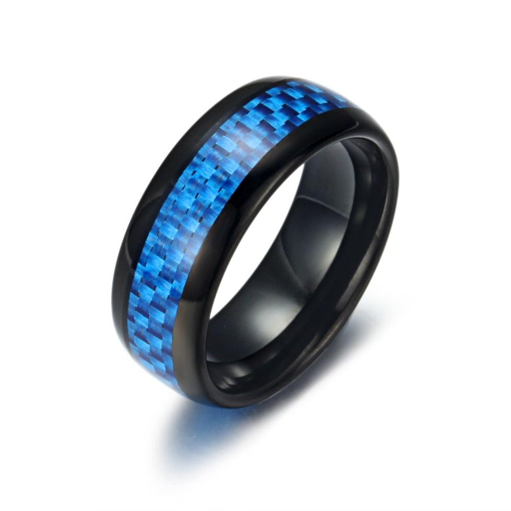 New Men's Blue Carbon Fiber Ring Tungsten Engagement Ring - Luxury Finger Ring (D83)(MJ1)