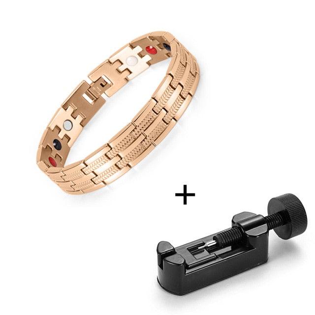Men's Healing Magnetic Stainless Steel Bracelets With Gold Plating Hand Chain (MJ3)