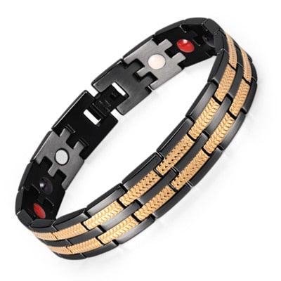 Men's Healing Magnetic Stainless Steel Bracelets With Gold Plating Hand Chain (MJ3)