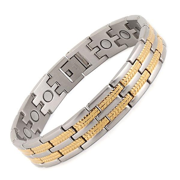 Men's Healing Magnetic Stainless Steel Bracelets With Gold Plating Hand Chain (MJ3)