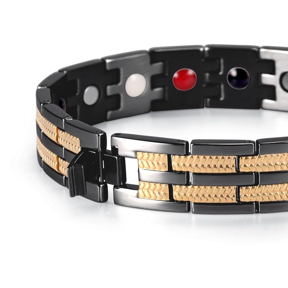Men's Healing Magnetic Stainless Steel Bracelets With Gold Plating Hand Chain (MJ3)