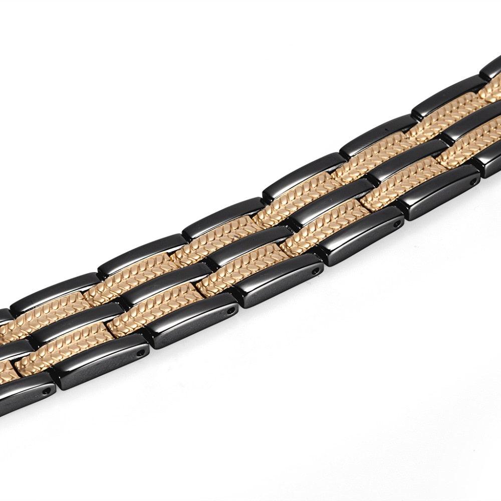 Men's Healing Magnetic Stainless Steel Bracelets With Gold Plating Hand Chain (MJ3)