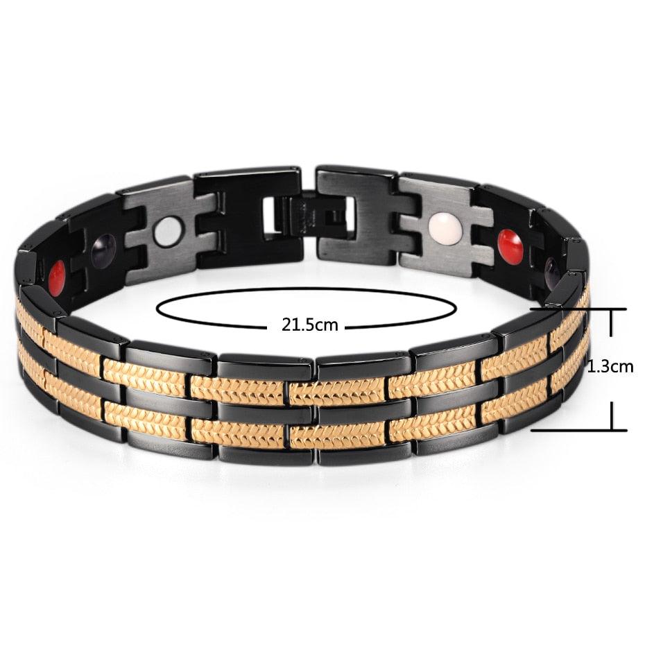 Men's Healing Magnetic Stainless Steel Bracelets With Gold Plating Hand Chain (MJ3)