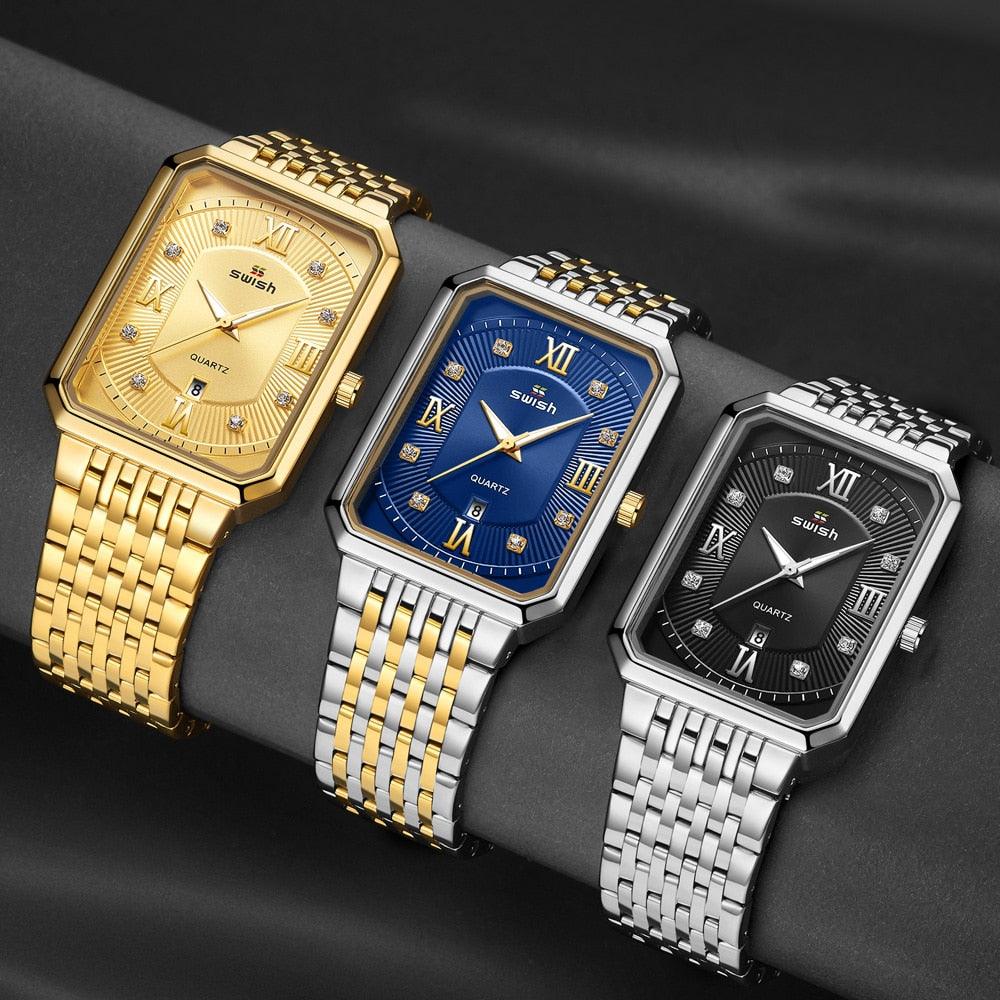 Rectangle Watches - Men Waterproof Sports Men's Watch - Luxury Steel Bracelet Business Quartz (2MA1)