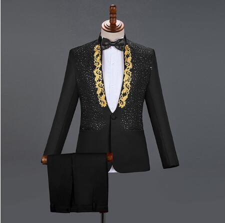 Floral Men Suits - Wedding Men's Suits - 3 Piece Blazer+Pant+Bow Tie Fashion Tuxedo Suit Set (F8)(T1M)(CC5)(F11)(F10)