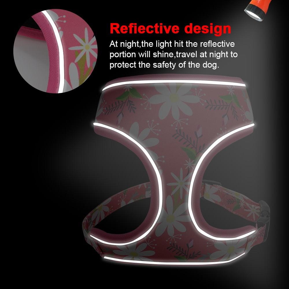 Reflective Dog Harness And Leash Set - Fashion Printed No Pull Pet Dog Harness Vest Lead Leash (3W1)(2W1)(F70)