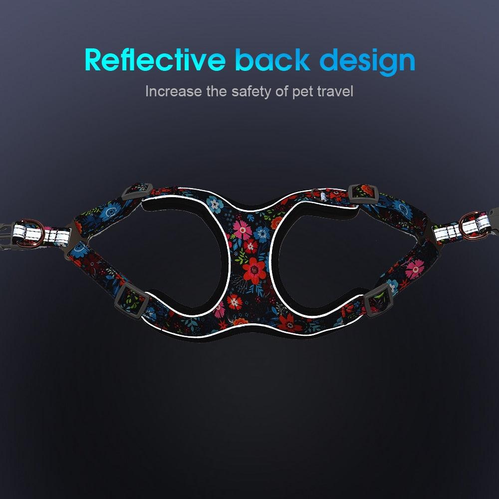 Reflective Nylon Dog Harness And Leash Set - Breathable Mesh No Pull Dog Vest Leash Fashion Printed French Bulldog Harness (3W1)(2W1)