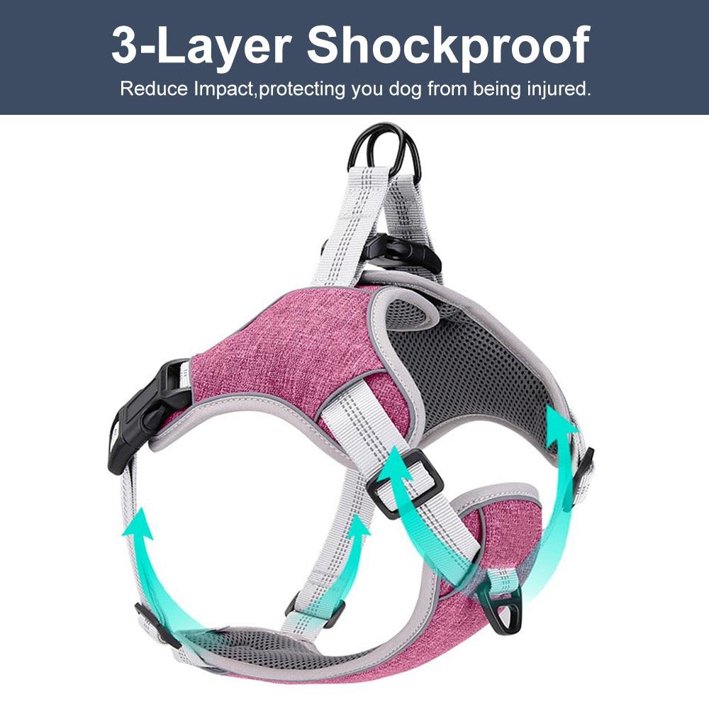 Great Reflective Pet Dog Harness Vest - Adjustable No Pull Medium Large Dog Harness Soft Mesh (D70)(3W1)