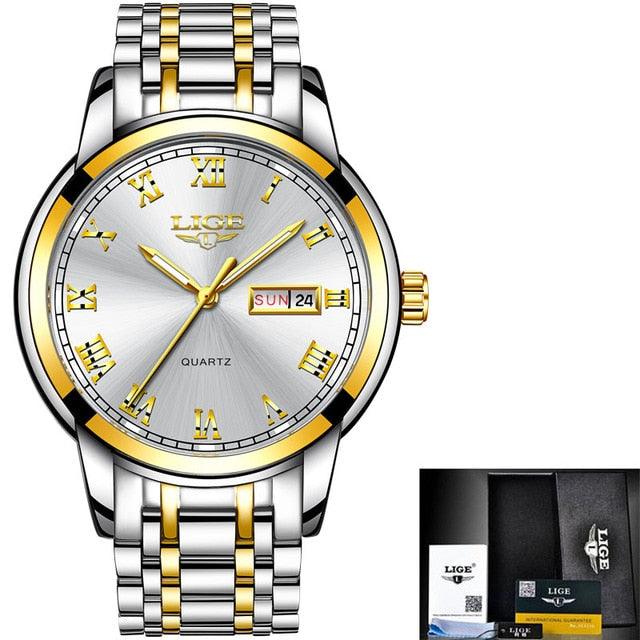 Men Fashion Sport Quartz Watch - Full Steel Gold Business Clock (2MA1)(F84)
