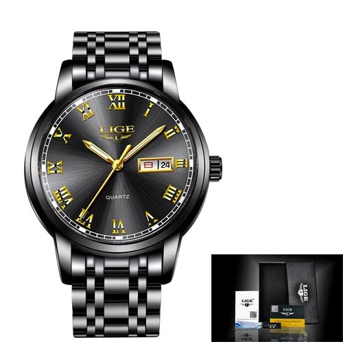 Men Fashion Sport Quartz Watch - Full Steel Gold Business Clock (2MA1)(F84)