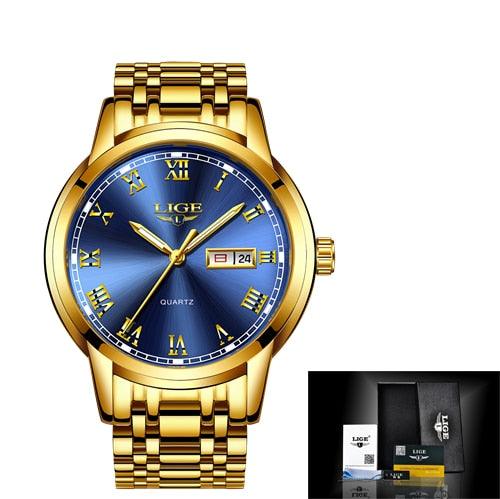 Men Fashion Sport Quartz Watch - Full Steel Gold Business Clock (2MA1)(F84)