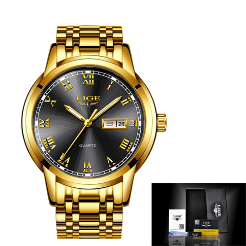 Men Fashion Sport Quartz Watch - Full Steel Gold Business Clock (2MA1)(F84)