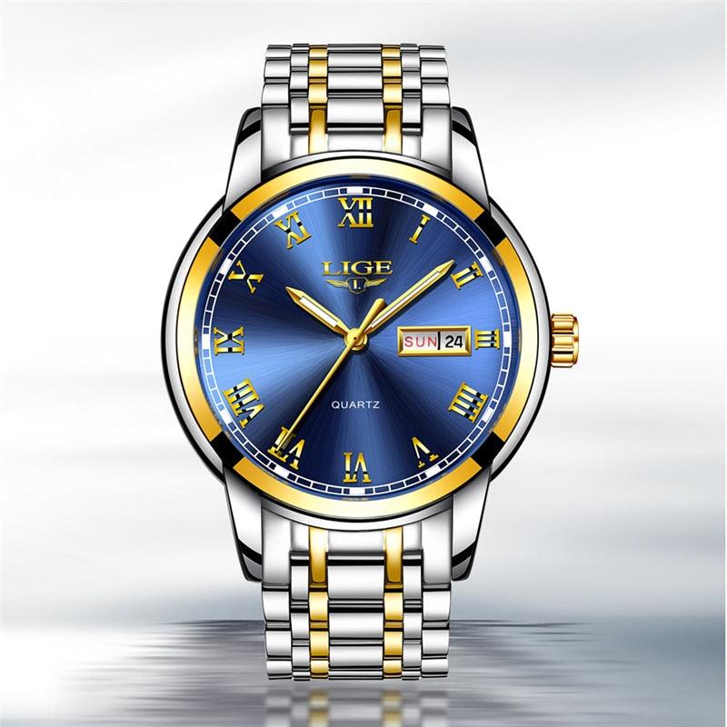 Men Fashion Sport Quartz Watch - Full Steel Gold Business Clock (2MA1)(F84)
