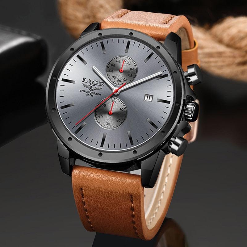 Men's Watches - Luxury Quartz Gold Watch - Men Casual Leather Military Waterproof Sport Wrist Watch (MA9)