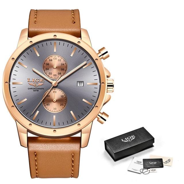 Men's Watches - Luxury Quartz Gold Watch - Men Casual Leather Military Waterproof Sport Wrist Watch (MA9)